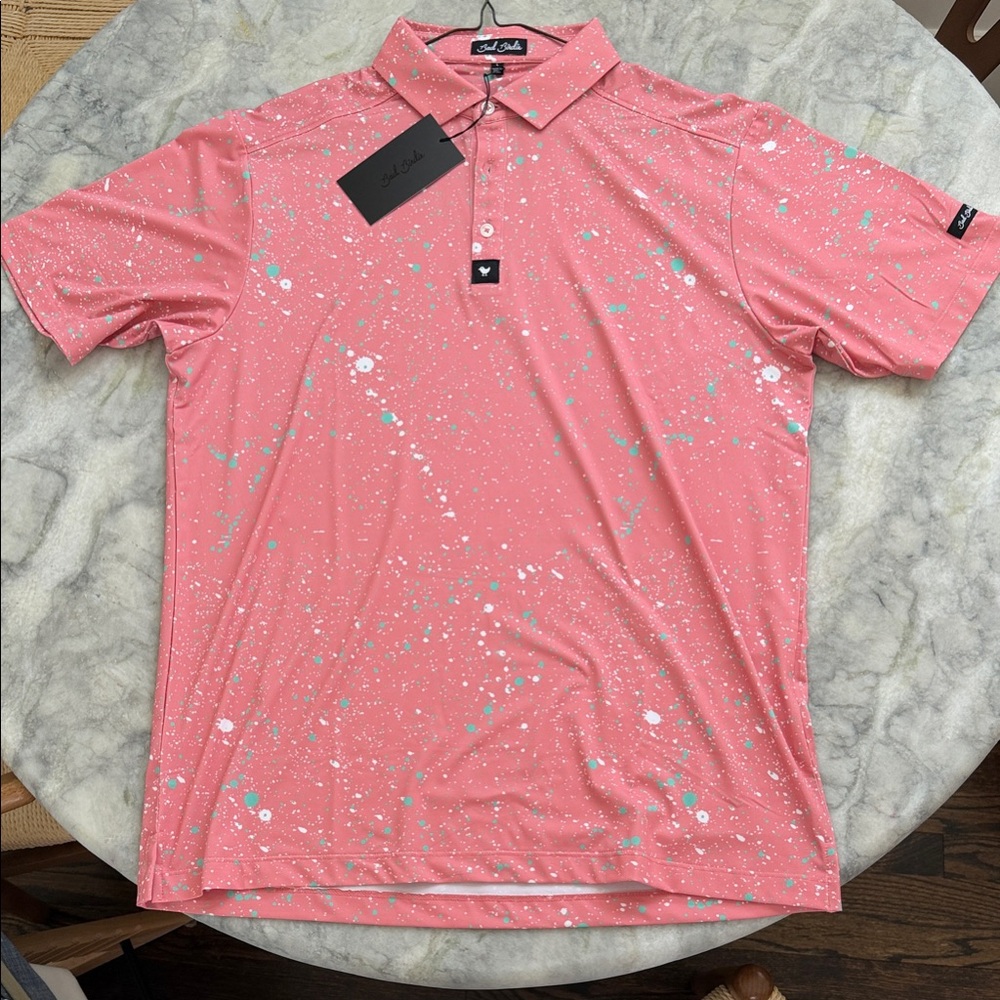 Bad Birdie | Pink and White Splatter Polo Shirt